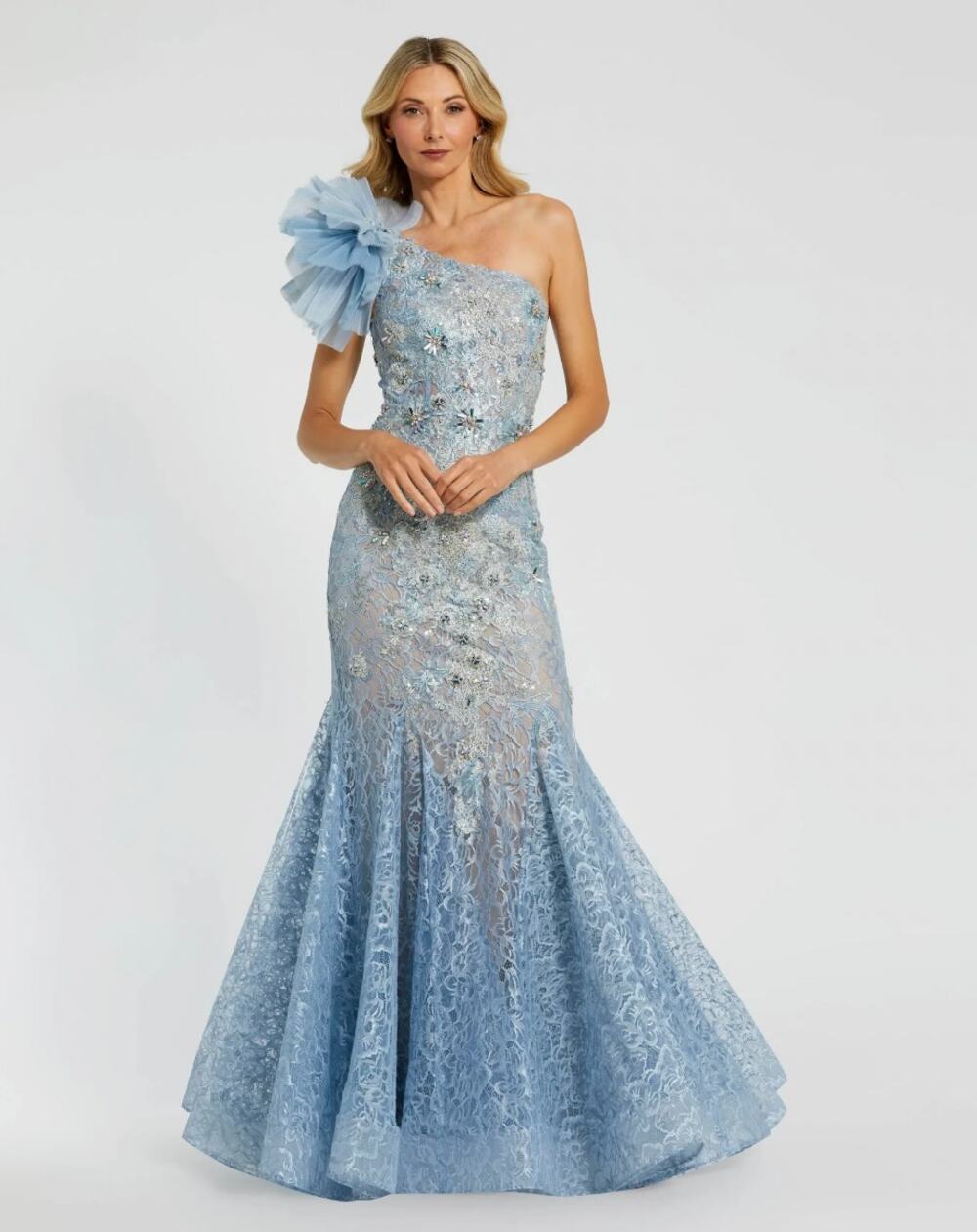 Mac Duggal Embellished Tulle Flower Mermaid Gown 79456 Powder Blue 4